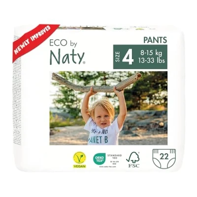Immagine di Eco by Naty Pannolini a mutandina ipoallergenici e privi di sostanze chimiche, altamente assorbenti ed ecologici per bambini bambine (Taglia 4, 22 unità)