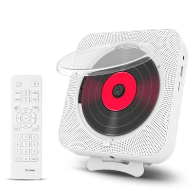 Immagine di Adirigo Lettore CD musicale con Bluetooth da tavolo montabile a parete Boombox audio domestico portatile display LCD copertura antipolvere telecomando Altoparlanti HiFi integrati