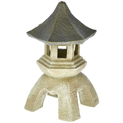 Immagine di Design Toscano Arredo in Stile Asiatico Lanterna Pagoda Statua da Esterni, poliresina, Pietra Bicolore, Grande 43,25 cm