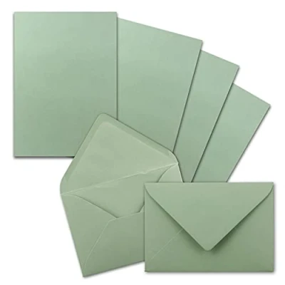 Immagine di FarbenFroh by Gustav Neuser Set di 25 fogli carta da lettere opaca, formato DIN A5, con buste in C6, incollaggio a umido (verde), colore verde eucalipto