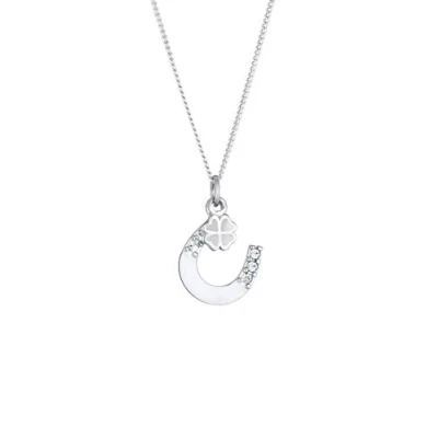 Immagine di Elli Collana Donne Ciondolo Ferro di Cavallo Foglia Trifoglio con Cristalli in Argento Sterlino 925