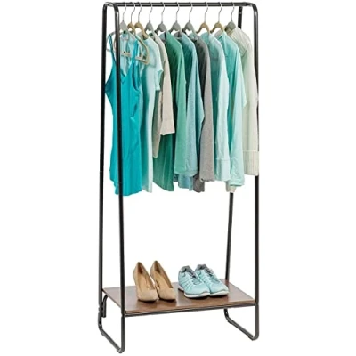 Immagine di Iris Ohyama Appendiabiti in Metallo con Ripiano Legno, 1 Livello, Nero, Design Moderno, Solido, Anti scivolo, Per Camera, Studio, Armadio, Abbigliamento e Scarpe, Montaggio Facile, PI B1
