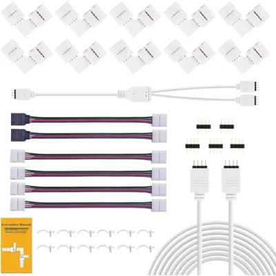 Immagine di REDTRON connettore Striscia LED,10mm RGB il LED include 10x L Connettori,2M Cavo di Estensione,4x Ponticelli Strip to [Classe efficienza energetica A]