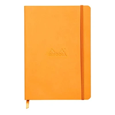 Immagine di Rhodia 117465C Taccuino morbido Rhodiarama, A5 (14,8x21 cm), 160 pagine, Dots, carta Clairefontaine avorio 90 g/m², segnalibro, chiusura con elastico, copertina in similpelle arancione