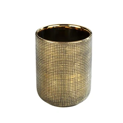 Immagine di WENKO Bicchiere portaspazzolini Rivara, pregiato per spazzolini e dentifricio, in raffinata ceramica, dipinto a mano, Ø 7,5 x 9,5 cm, colore oro