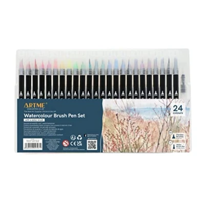 Immagine di ARTME Penne a Pennello per Acquerelli 24 Colori Pennarello con Punta in Feltro Forniture Artistiche, 1 ad Acqua Riutilizzabile