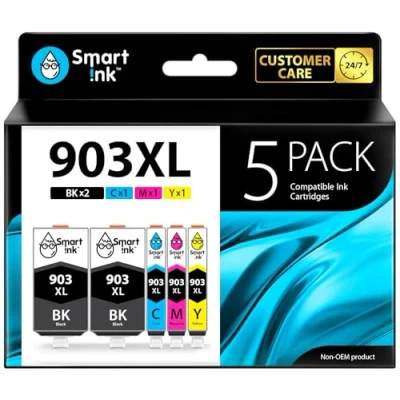 Immagine di Smart Ink Compatibile Cartuccia d&#039;inchiostro In sostituzione di 903XL 903 XL (2 BK &amp; /C/M/Y 5 Combo Pack) con tecnologia chip avanzata per la ricarica delle OfficeJet 6950 6960 6970