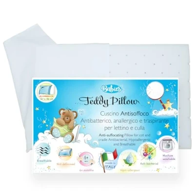 Immagine di 4BABIES Cuscino Lettino Bambino Antisoffoco ideale per Culla e Lettino, Sfoderabile con Federa 100% Cotone MADE IN ITALY Certificato OEKO TEX®