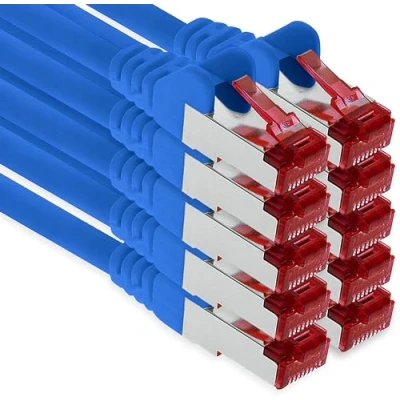 Immagine di 1aTTack.de 10x 1m cavo patch CAT6 S/FTP schermatura PIMF CAT.6 di rete RJ45 Ethernet DSL router LAN switch modem pannello blu 10 pezzi