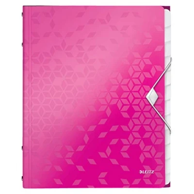 Immagine di Leitz WOW Cartella Organizer a 3 Lembi, Formato A4, Capacità 200 Fogli, Tasca Indicizzata con 12 Divisori, Chiusura Elastico, Fucsia, 46340123