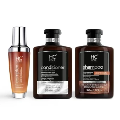 Immagine di HC Care Shampoo, balsamo e complex 100% lozione per capelli alle erbe 340 ml shampoo + da la cura dei 100 (asciugacapelli brasiliano)