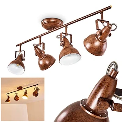 Immagine di lampada da soffitto Tina, in metallo marrone ruggine/bianco, a 4 luci, con faretti regolabili, x attacco E14, spot design retro/vintage, senza lampadina/e