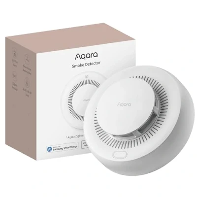Immagine di Aqara Rilevatore di Fumo, Richiede Hub Zigbee 3.0, Allarmi Fumo per la Casa, Sirena da 85dB e Indicatore LED, con Batteria 10 Anni, Supporta HomeKit, Alexa, Google Home, Matter over Bridge