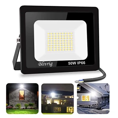 Immagine di Blivrig 50W Faretto LED da esterno Bianco Caldo 3000K, 5000LM Faro Parete, Impermeabile IP66 Fari Luce Bianca Calda Proiettore per Cortile Cantiere Giardino