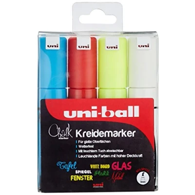 Immagine di Uni ball 186404 Chalk Marker PWE PC 8 K, Punta cuneiforme, mm, Set di 4