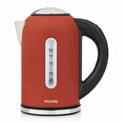 Immagine di H.Koenig Bollitore elettrico programmabilein acciaio INOX 1,7L BOE54 Rosso, Termostato regolabile 40 100C, Bollitura rapida, Compatto, Mantenimento in caldo, 2200W
