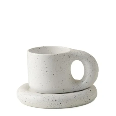 Immagine di Jiotouhu Set di tazze da caffè in ceramica con manico Chubby, latte 9 oz piattini abbinati per ufficio e casa