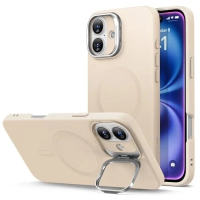 Immagine di ESR Custodia in silicone con Supporto per iPhone 16 Plus, Protezione di livello militare, fotocamera integrato, magnetica, Serie Cloud, Marrone Chiaro