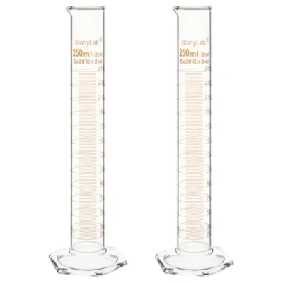 Immagine di stonylab Cilindro Graduato, Confezione da 2 B Grado in Vetro Borosilicato con Base Esagonale Stabile, 250 ml