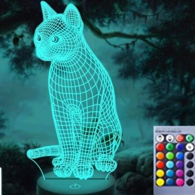 Immagine di Jinson well 3D Gatto Lampada LED Luce Ottica Illusione Notturna 7 Colori Cambio Touch Switch Tavolo Decorazione Lampade Acrilico Flat ABS Cavo USB Giocattolo creativo