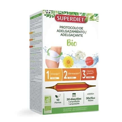 Immagine di SUPERDIET PROTOCOLLO SNELLENTE BIOLOGICO Programma completo di Drenaggio Rimozione &amp; Bruciatore del grasso Made in France 30 fiale da 15 ml