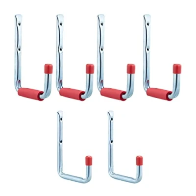 Immagine di Relaxdays Set da 30 Ganci Porta Utensili, Parete, Attrezzi Giardino e Officina, Fino a 17,5 kg, Acciaio, Argento Rosso