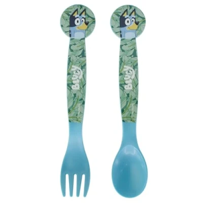 Immagine di Stor Bluey Set di 2 posate riutilizzabili per bambini, in plastica, composto da forchetta e cucchiaio, 50617