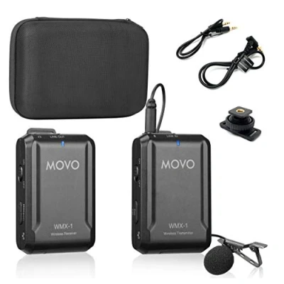 Immagine di Movo Sistema Microfono Lavalier Wireless WMX 1 da 2,4 GHz Compatibile con Fotocamere DSLR, Videocamere, iPhone, Smartphone Android e tablet (Gamma Audio 60 Metri)