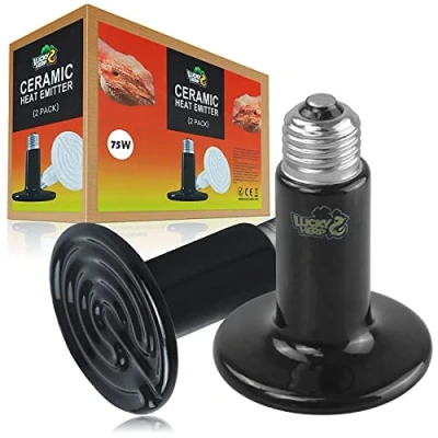 Immagine di LUCKY HERP Confezione da 2 emettitori di calore in ceramica 75 W, lampade riscaldanti per rettili, lampada riscaldante anfibi, pollo, cane, gatto