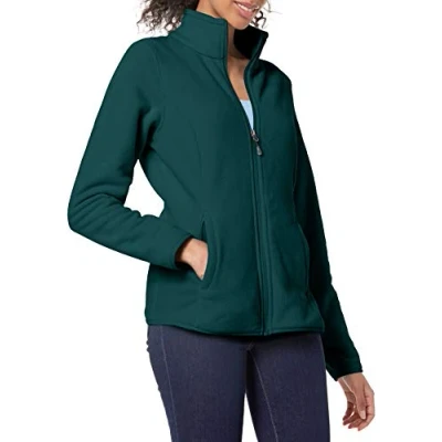 Immagine di Amazon Essentials Giacca in pile morbido con cerniera intera dal taglio classico (disponibile taglie forti) Donna, Verde Scuro Puntinato, L
