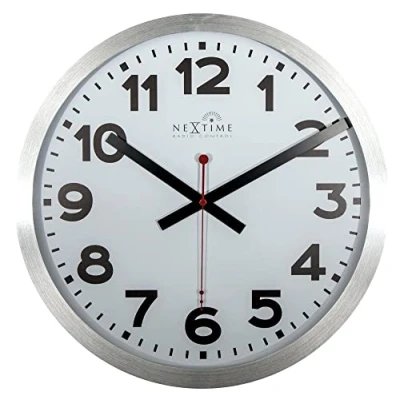 Immagine di NeXtime Station Number Index Radio Controlled (DCF) Orologio da Parete, Aluminum, Bianco, 35 cm