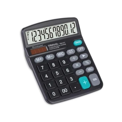 Immagine di OSALO calcolatrice da tavolo, tavolo a 12 cifre con ampio display LCD e grandi pulsanti sensibili, doppia alimentazione batteria solare, funzione standard per ufficio, casa, scuola