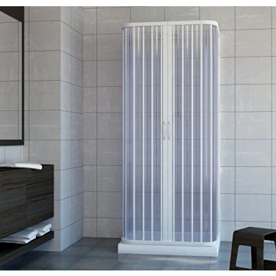 Immagine di Rollplast BSAT2CONCC2808080 Box Doccia a Soffietto, Dim. 80 x H 185 cm, in PVC, Tre Lati, Due Ante, con Apertura Centrale, Bianco