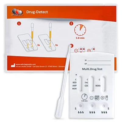 Immagine di self diagnostics Test antidroga urine Multi 6 TG Rilevamento di tipi droga Anfetamina, Benzodiazepine, Cocaina, Ecstasy, Oppiacei/Morfina e Cannabis (THC) rapido su urina in 5 minuti