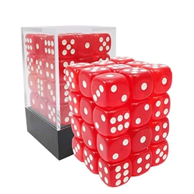 Immagine di Bescon 12mm 6 Sided Dice 36 in Brick Box, Six Die (36) Block of Dice, Translucent Red with White Pips