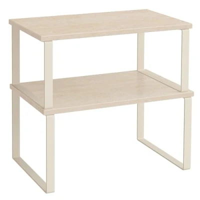 Immagine di SONGMICS Scaffale Portaspezie, Set di 2 Organizzatori da Cucina Espandibili, Impilabile, Metallo e Legno Ingegnerizzato, Beige Travertino Bianco Crema KCS020L01