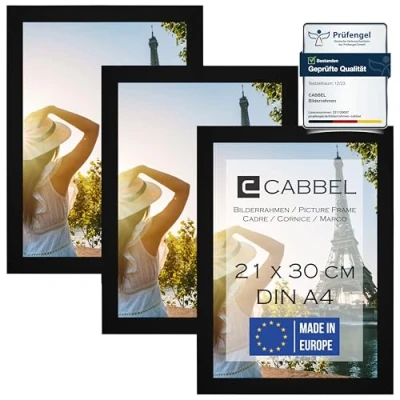 Immagine di CABBEL set di 3 cornici DIN A4 21x30 in legno MDF con vetro acrilico infrangibile, ideale per collage, ritratti