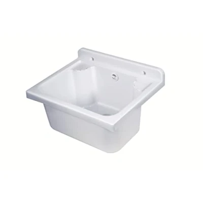 Immagine di Negrari Lavandino Pilozzo a Muro in Resina, Resistente agli acidi di uso comune, all&#039;umidità, Kit scarico incluso, Interno e Esterni, L42 x P34 H21 cm, Bianco