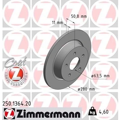 Immagine di ZIMMERMANN COAT Z 250.1364.20 Disco freno 280 11 5/5 5 108 pieno rivestito FORD: KUGA 2, C Max Transit Connect V408 Van