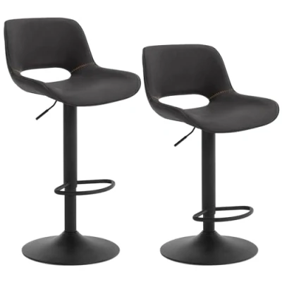 Immagine di WOLTU Set di 2 Sgabelli da Bar, Sedia Bar in Similpelle, Sgabello Regolabile Altezza, con Schienale, Seduta Imbottita Girevole a 360, per Bistrot, Pub, Base Metallo, Antracite, BH402an