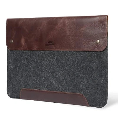 Immagine di MegaGear Custodia in vera pelle e pile per MacBook Pro Air, 16 15 pollici 15.5 (M2, M2 Pro, Max, M1) Modelli 2020 2023, Marrone