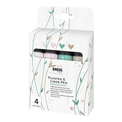 Immagine di Kreul 49831 pluster &amp; Liner Pen Chalky Moments, 4 x 29 ml in tonalità gessose, Vernice per Effetti di Decorazione e abbellimento 3D, Multicolor, (Confezione da 4), 116 unità