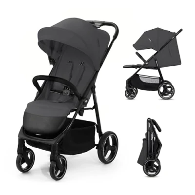 Immagine di Kinderkraft TRIG 3 Passeggino Leggero, Pieghevole, Posizione Distesa, Reclinata, Sospensione 4 Ruote, Cinture di sicurezza a 5 punti, Bambini, Fino 25 kg, Gris
