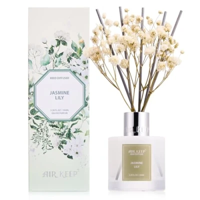 Immagine di Airkeep Profumatore per Ambienti Jasmine Lily, con 8 Bastoncini di Fragranza, Diffusore Fragranze Bagno, Appartamento, Decorazione della Casa, 100ml