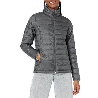 Immagine di Amazon Essentials Piumino Leggero a Maniche Lunghe Resistente all&#039;Acqua Ripiegabile (Disponibile in Taglie Forti) Donna, Carbone Puntinato, XL