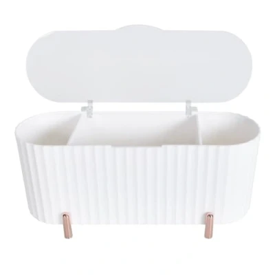 Immagine di Organizer per Dischetti Trucco, Contenitore di Cotone a 3 Scomparti, Porta Cotton Fioc Struccanti, Scatola Tampone Pads Cosmetici Spugnette Trucco (Bianco)