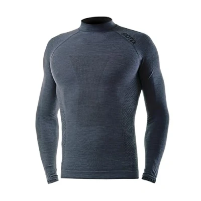 Immagine di BIOTEX Lupetto Calore in Lana Merino per Ciclismo e Running, Intimo Tecnico Sportivo, Maglia Termica a Manica Lunga Collo Alto, Grigio, Taglia II (M/L)