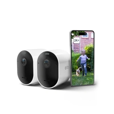 Immagine di Arlo Pro 5 Telecamera WiFi Esterno Senza Fili, Interno, 2K HDR, Sirena Allarme Casa, Sensore Di Movimento, Visione Notturna Colori, Prova Inclusa Secure, 2 Telecamere, Bianche