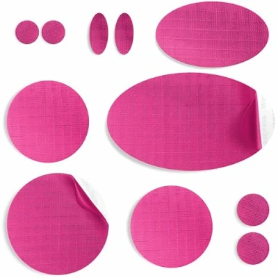 Immagine di aZengear Toppe per riparazione, pre tagliate, autoadesive, morbide, impermeabili, tessuto in nylon antistrappo fissare i fori nei vestiti, sacchi a pelo, pantaloni da sci (11 pezzi, Rosa Scuro)