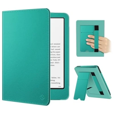Immagine di FINTIE Custodia per 7&quot; Kindle Paperwhite 2024 (12ª Gen) e Colorsoft Signature Edition (1ª Protettiva Supporto Cover con Slot schede &amp; Hand Strap, Auto Sveglia/Sonno, Jadeverde